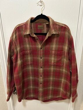 St. John’s Bay Men’s Vintage Thick Red& Brown Heavyweight Flannel Size Large 90s
